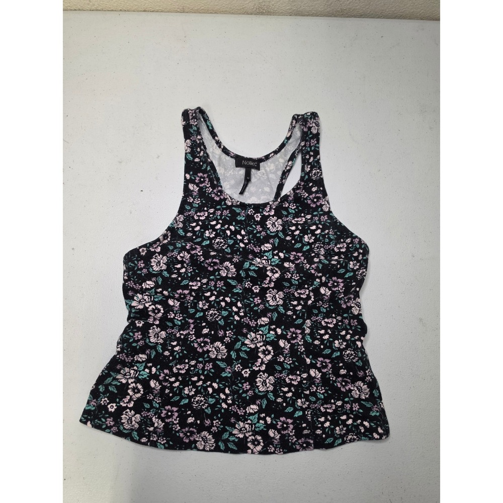 Nollie Womens Black Floral Racerback Tank Top Size M Cotton Blend Sleeveless